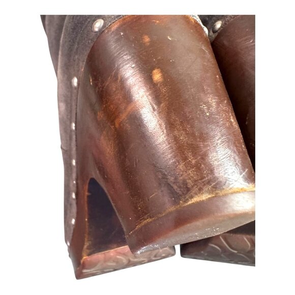 UGG Boots Women 6 Gray Leather Lynnea Fold Over Lined Wooden Clog Booties READ - Picture 6 of 12